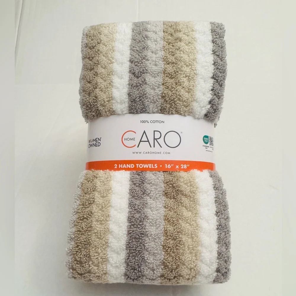 6pc CARO HOME 100% Zero Twist Cotton Stripe Bath Towel Set - Beige Gray -Tiliana